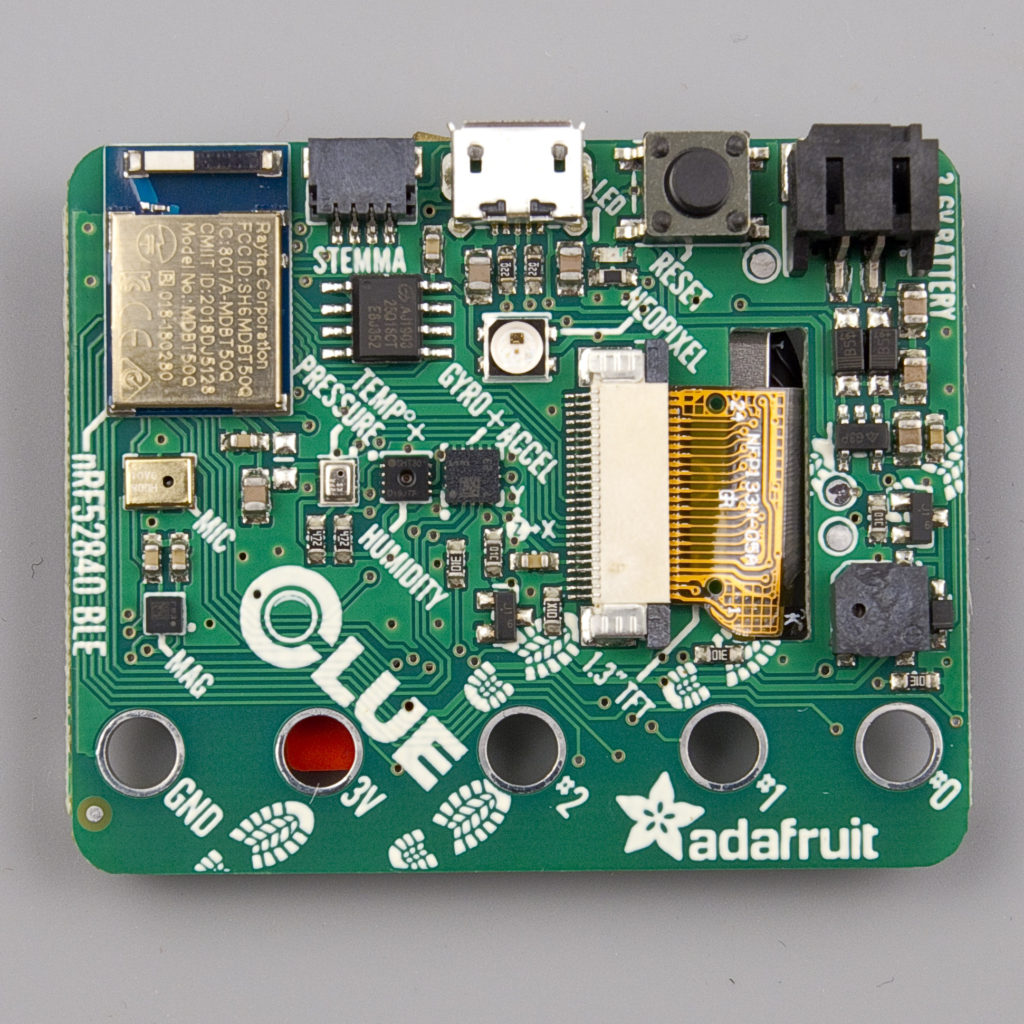 Back side of the Adafruit CLUE featuring main processor and sensors